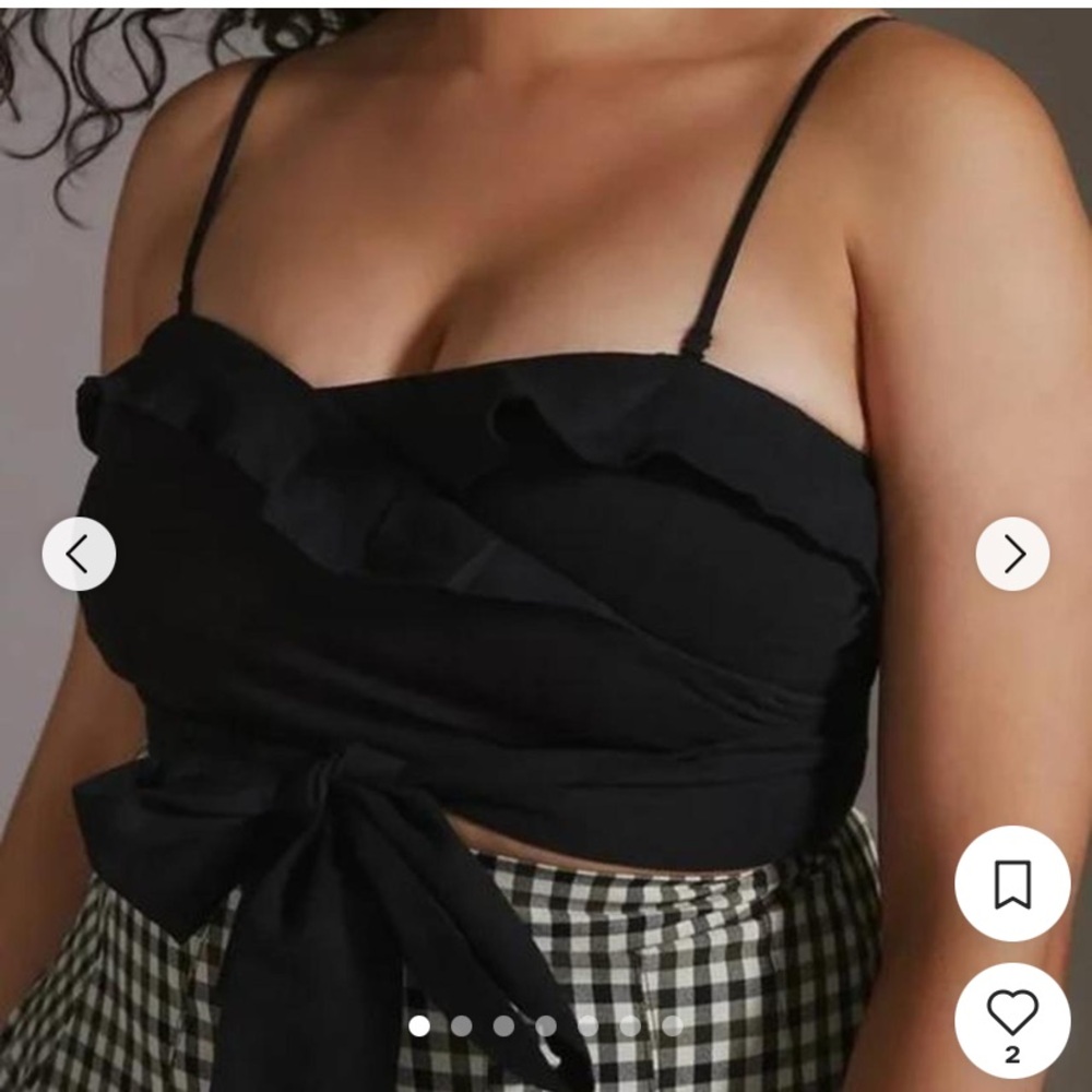 Anthropologie Black Ruffled Tie-Front Crop Top